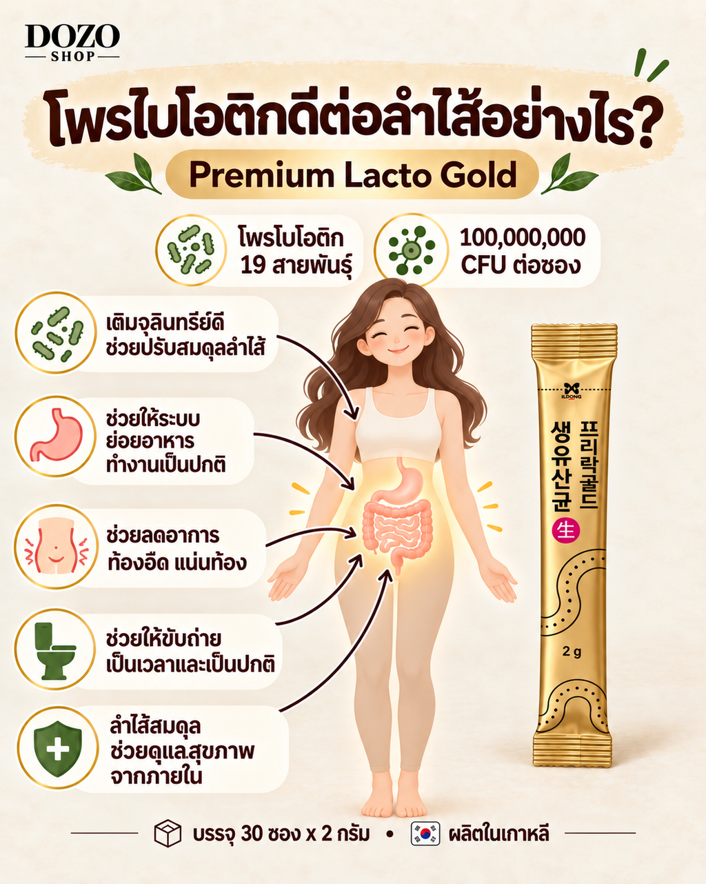 Ilyang Premium Lacto Gold – Probiotika med 19 bakteriestammer – 30 poser